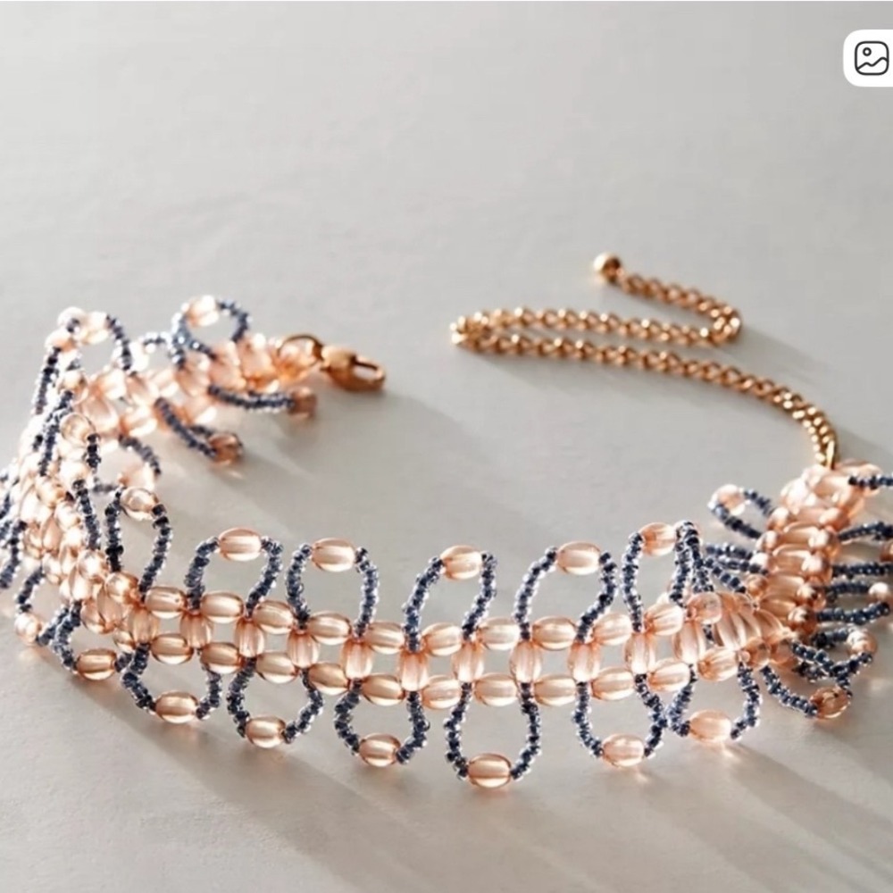 Free People  Pink‎ Beaded Choker Necklace Mint Green Accents Gold Tone New
